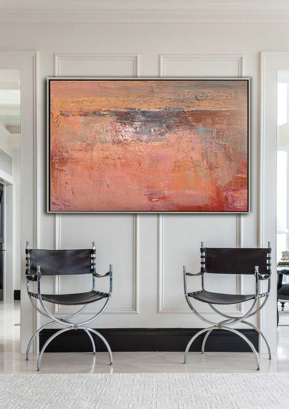 Large Modern Abstract Painting,Oversized Horizontal Contemporary Art,Huge Abstract Canvas Art,Pink,Nude,Brown,Red.etc
